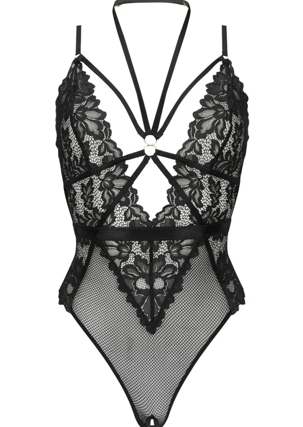 Confession Lace Crotchless Lingerie Body - Black