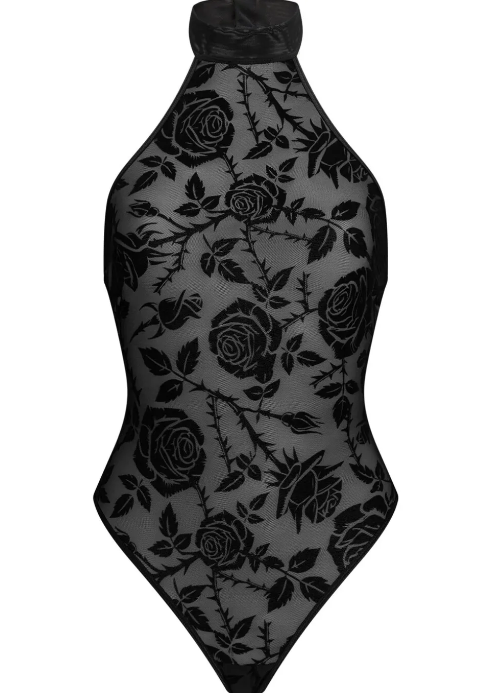 Crimson Craving Flocked Velvet Lingerie Body - Black