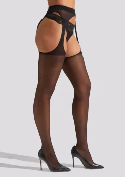 Crotchless Glossy Tights - Black