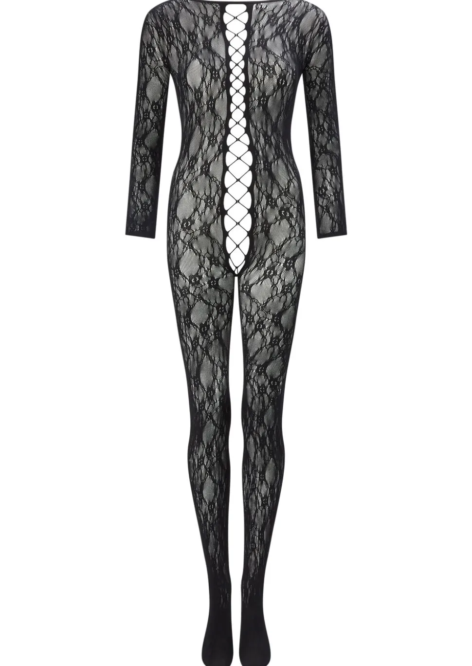 Curiosity Floral Lace Crotchless Bodystocking - Black