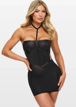 Dark Temptation Open Back Mini Erotic Dress - Black