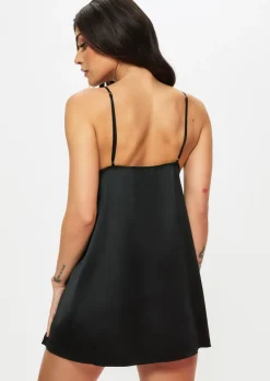Delphine Satin Chemise Lingerie - Black
