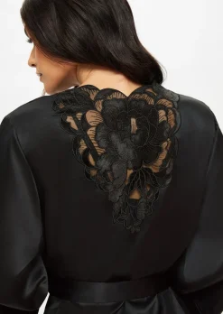 Delphine Satin Robe - Black