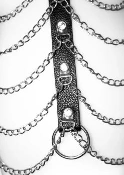 Diamante & Chain Faux Leather Skirt Harness - Black