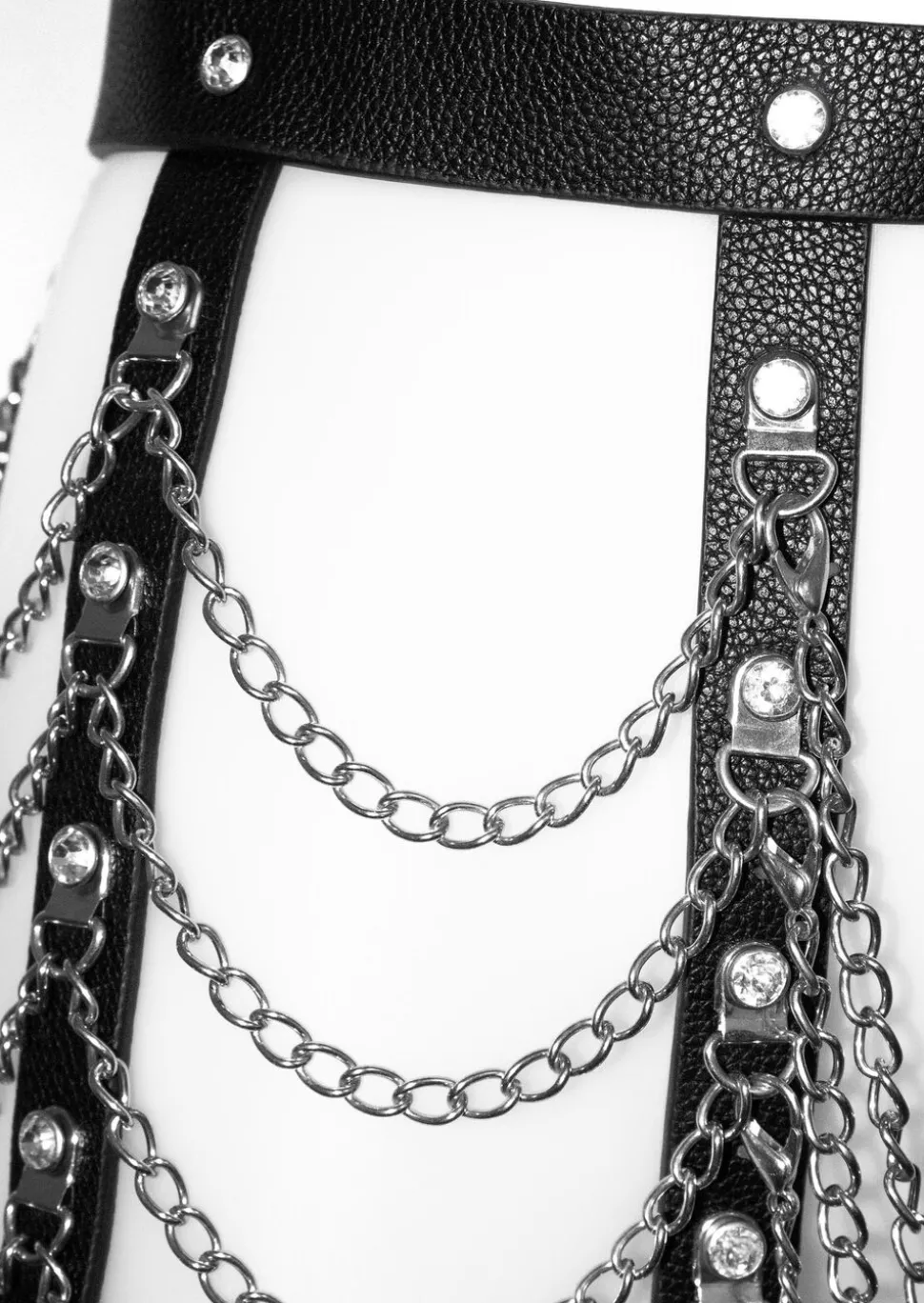Diamante & Chain Faux Leather Skirt Harness - Black