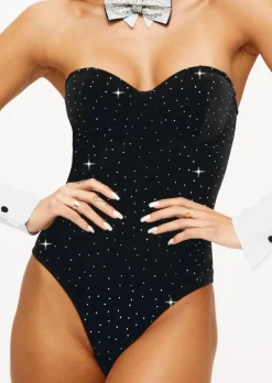 Diamante Tuxedo Bunny Velvet 4 Piece Costume with Ears - Black