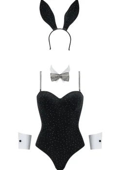 Diamante Tuxedo Bunny Velvet 4 Piece Costume with Ears - Black