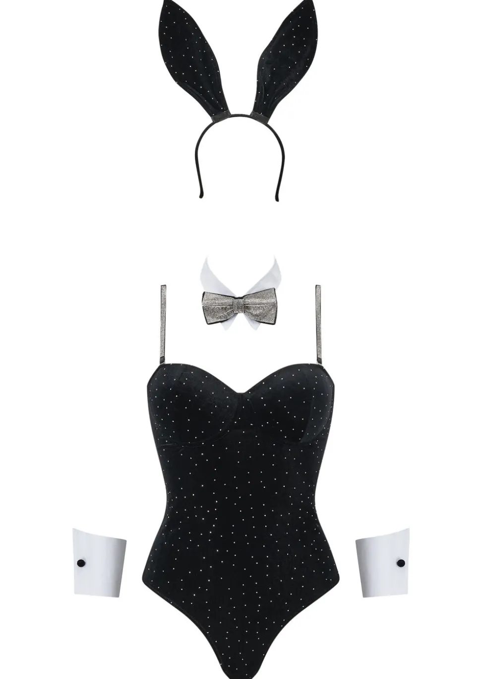 Diamante Tuxedo Bunny Velvet 4 Piece Costume with Ears - Black