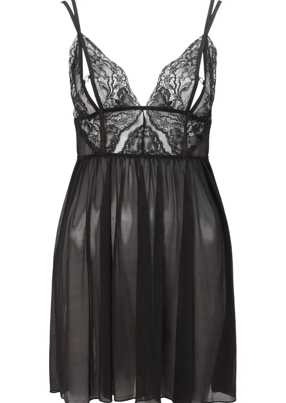 Diamond Heart Lace Peek-a-Boo Chemise Lingerie - Black