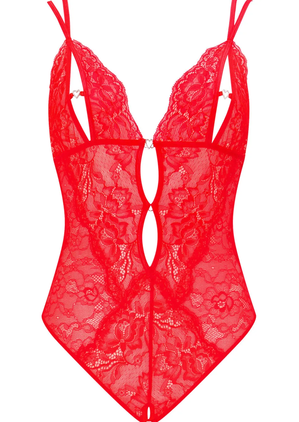 Diamond Heart Lace Peek-a-Boo Crotchless Lingerie Body - Red