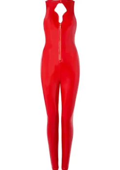 Dominating PU Keyhole Cut-Out Jumpsuit - Red