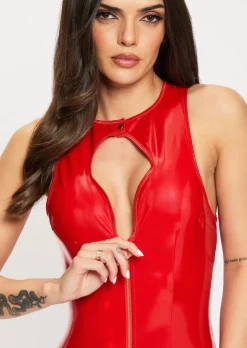 Dominating PU Keyhole Cut-Out Jumpsuit - Red