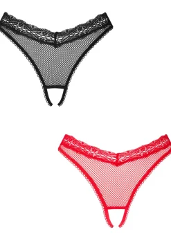 Double Date Lace Crotchless Brazilian Knickers - Pack of 2 - Black/Red