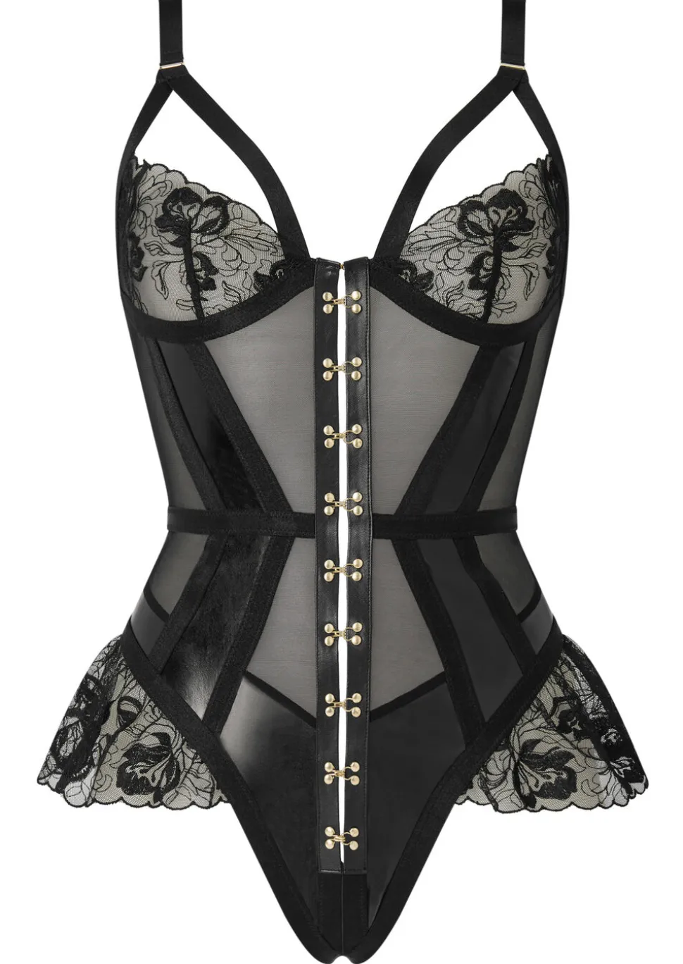 Ecstatic PU & Lace Crotchless Teddy Lingerie - Black