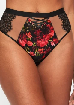 Enchanting Rose High Waist Brazilian - Black/Red