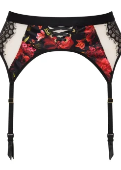 Enchanting Rose Suspender Belt - Black/Red