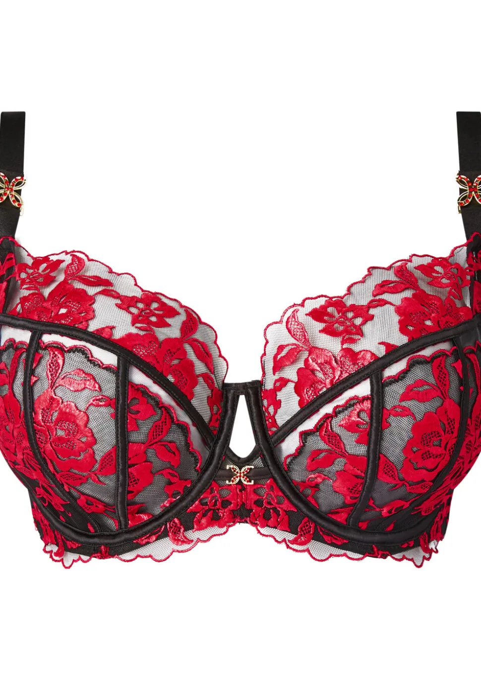 Endless Attraction Fuller Bust Non Padded Balcony Bra - Black/Red