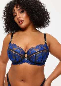 Endless Attraction Non Padded Fuller Bust Plunge Bra - Black/Blue