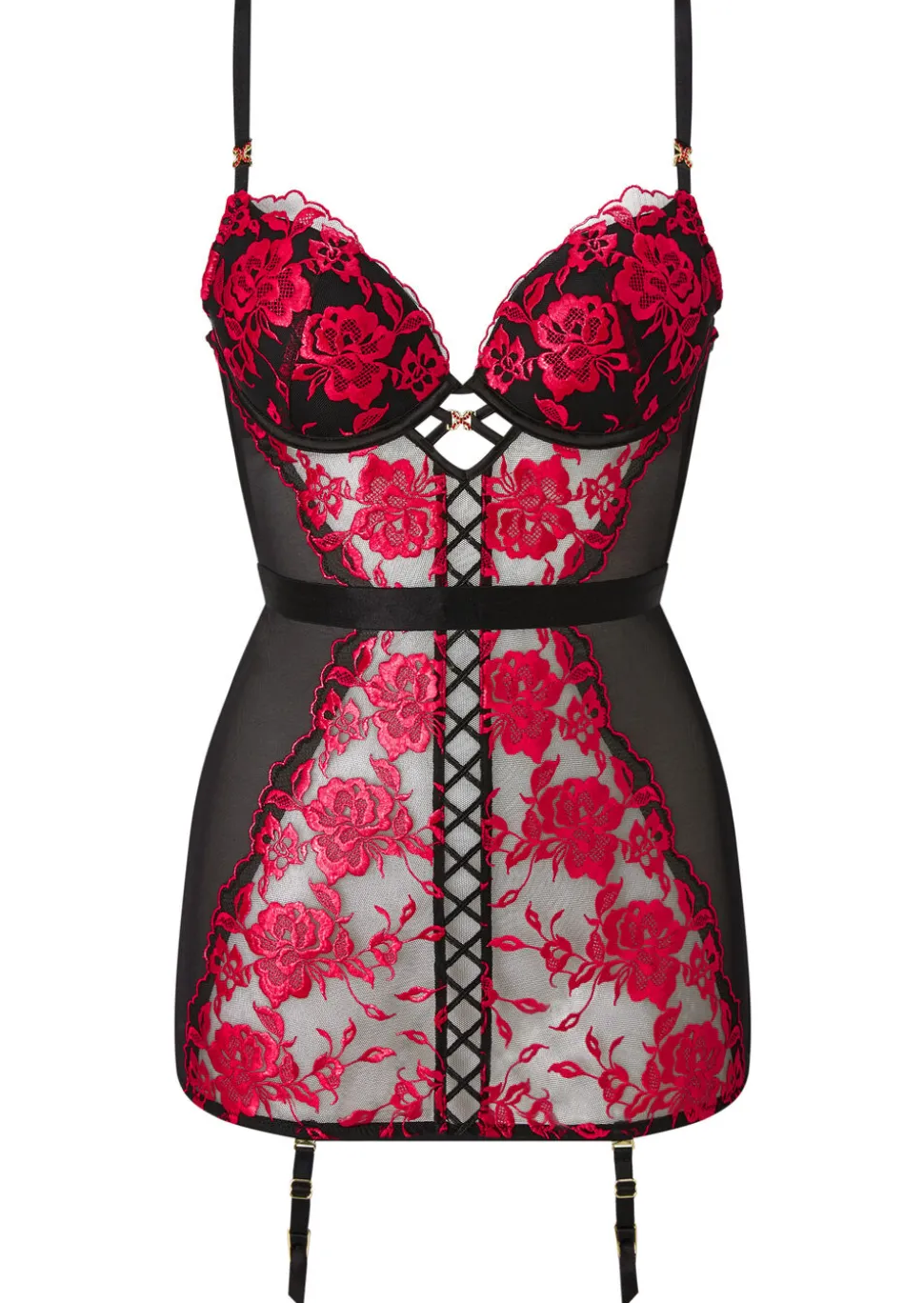 Endless Attraction Padded Cami Suspender - Black/Red