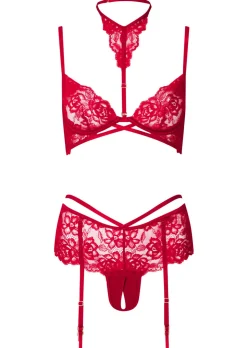 Endless Night Lace Crotchless Lingerie 2 Piece Set - Red