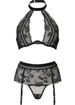 Entice Me Lace Crotchless Lingerie 2 Piece Set - Black