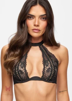 Entice Me Lace Crotchless Lingerie 2 Piece Set - Black