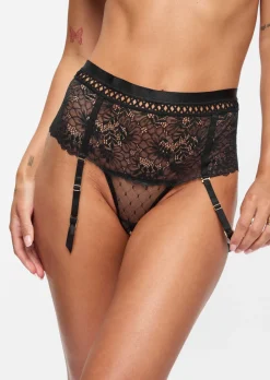Entice Me Lace Crotchless Lingerie 2 Piece Set - Black