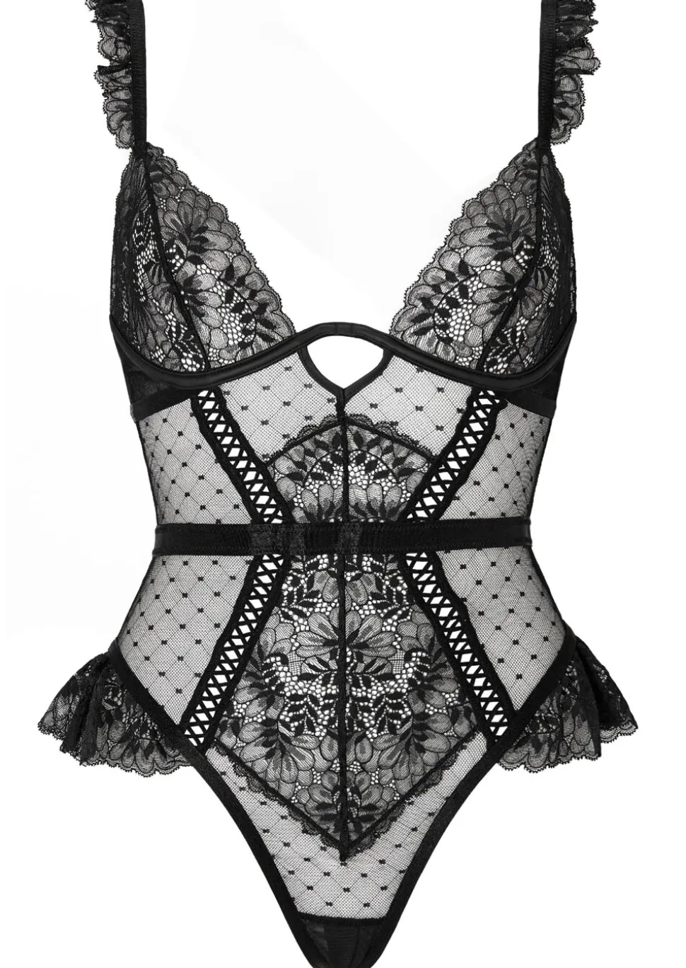 Entice Me Lace Crotchless Teddy Lingerie - Black
