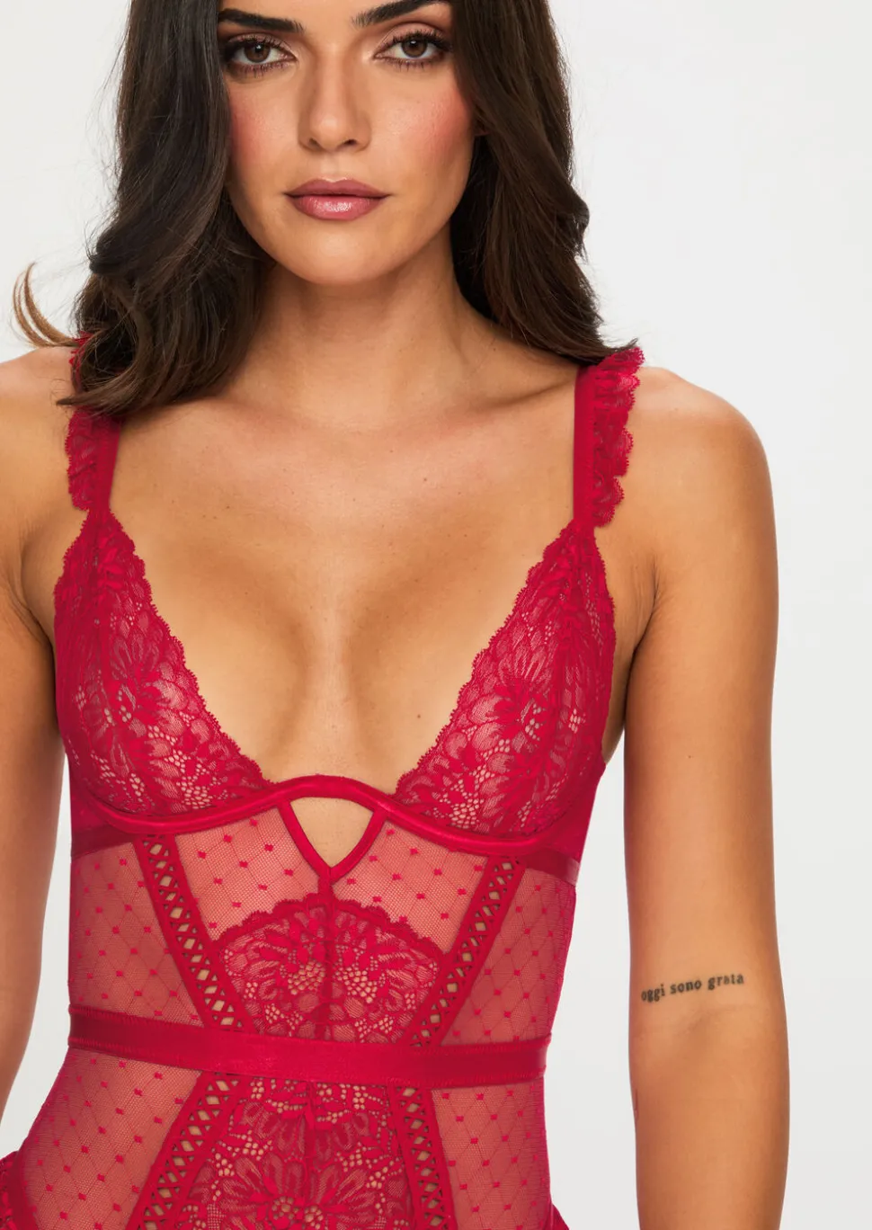Entice Me Lace Crotchless Teddy Lingerie - Red