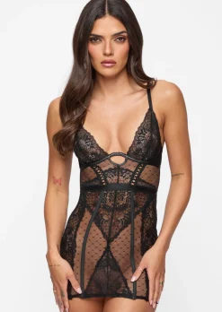 Entice Me Open Lace Up Back Erotic Dress - Black