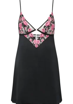 Everlasting Love Lace & Satin Chemise Lingerie - Black/Pink