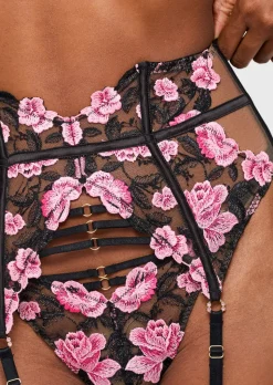 Everlasting Love Lace Waspie Suspender - Black/Pink