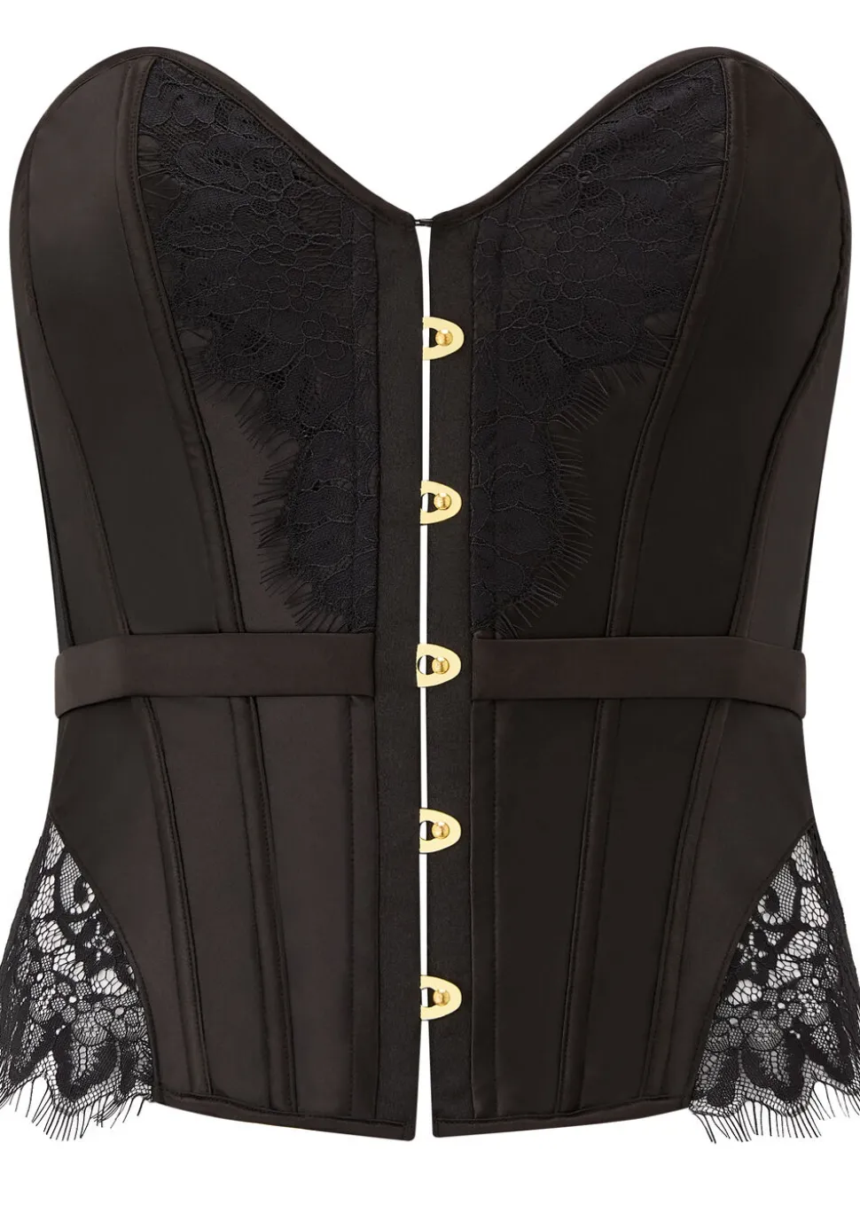 Everlasting Satin Lace Up Boned Corset Top - Black