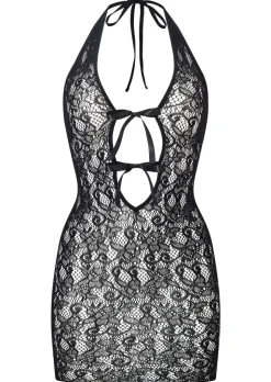 Extravaganza Floral Halterneck Erotic Mini Dress - Black