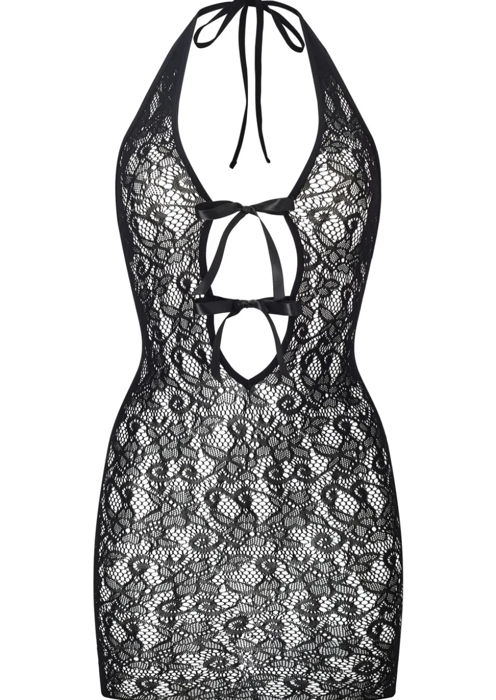 Extravaganza Floral Halterneck Erotic Mini Dress - Black
