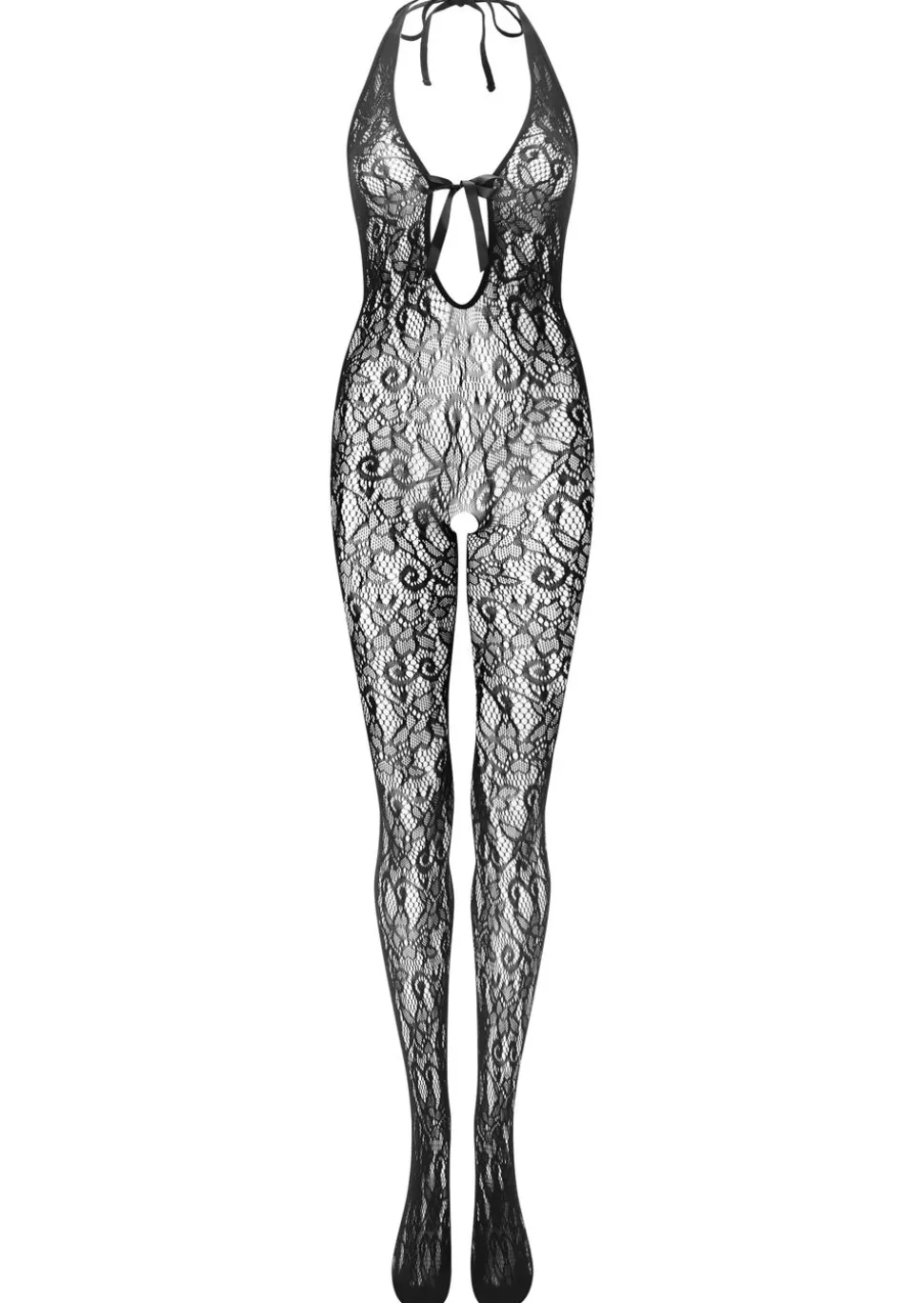 Extravaganza Floral Halterneck Bodystocking - Black