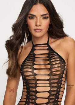 Eyes Locked Keyhole Cut Out Crotchless Bodystocking - Black