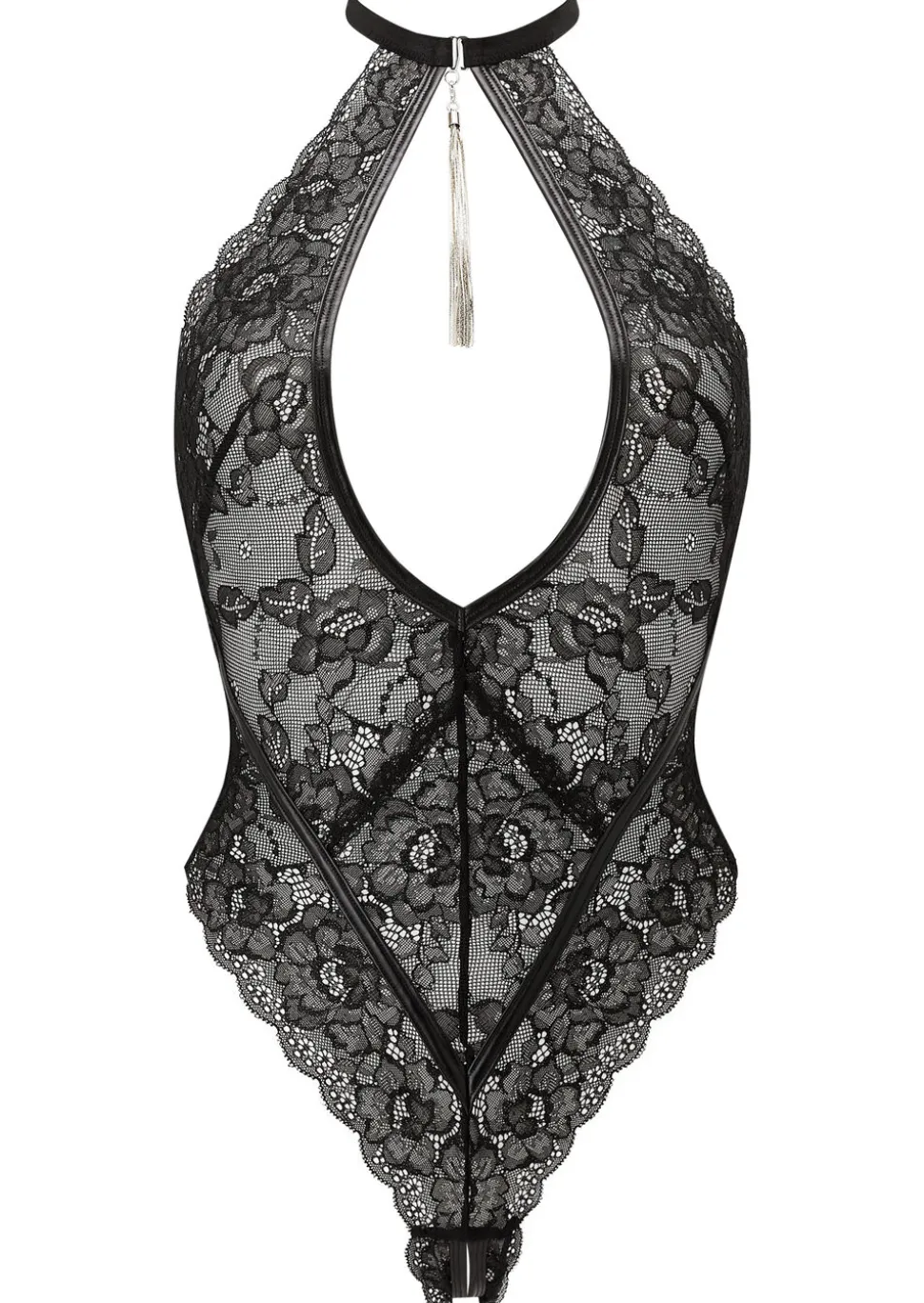 Fascinate Lace Keyhole Crotchless Lingerie Body - Black