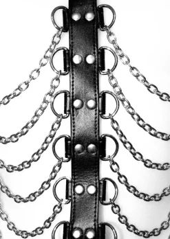 Faux Leather Open Cup Harness with Chains