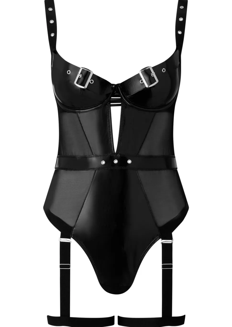 Fierce Envy PU Padded Underwired Crotchless Body - Black