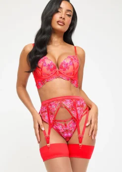 Glistening Waspie Suspender - Coral