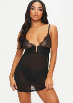 Gracious Lace Chemise Lingerie - Black