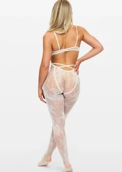 Heartbreaker Lace Crotchless Bodystocking - Ivory