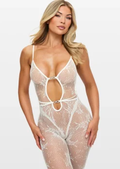 Heartbreaker Lace Crotchless Bodystocking - Ivory