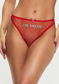 Ho Ho Ho Crotchless Open Bum Knickers - Bright Red