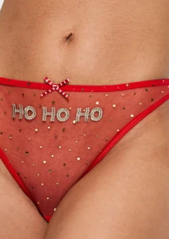 Ho Ho Ho Crotchless Open Bum Knickers - Bright Red