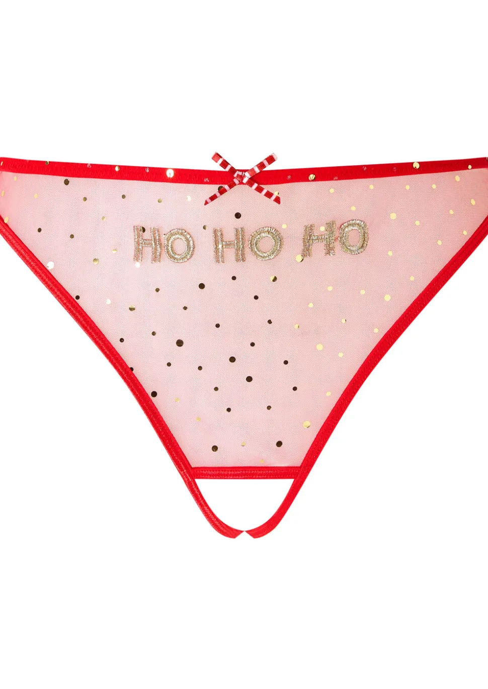 Ho Ho Ho Crotchless Open Bum Knickers - Bright Red