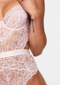 Hold Me Tight Lace Lingerie Body - Pale Pink