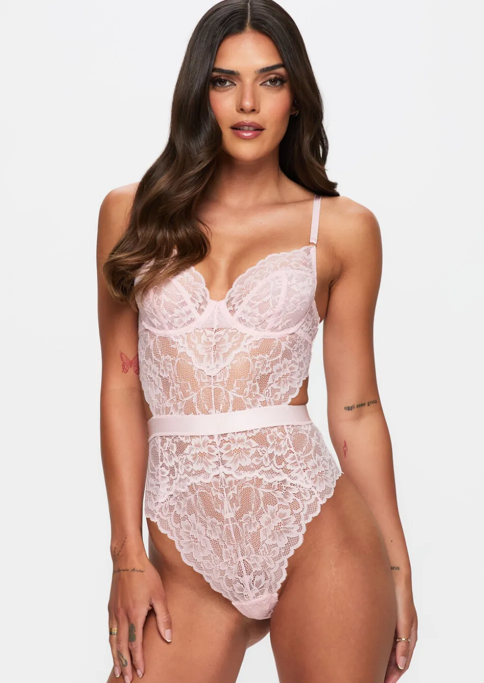 Hold Me Tight Lace Lingerie Body - Pale Pink