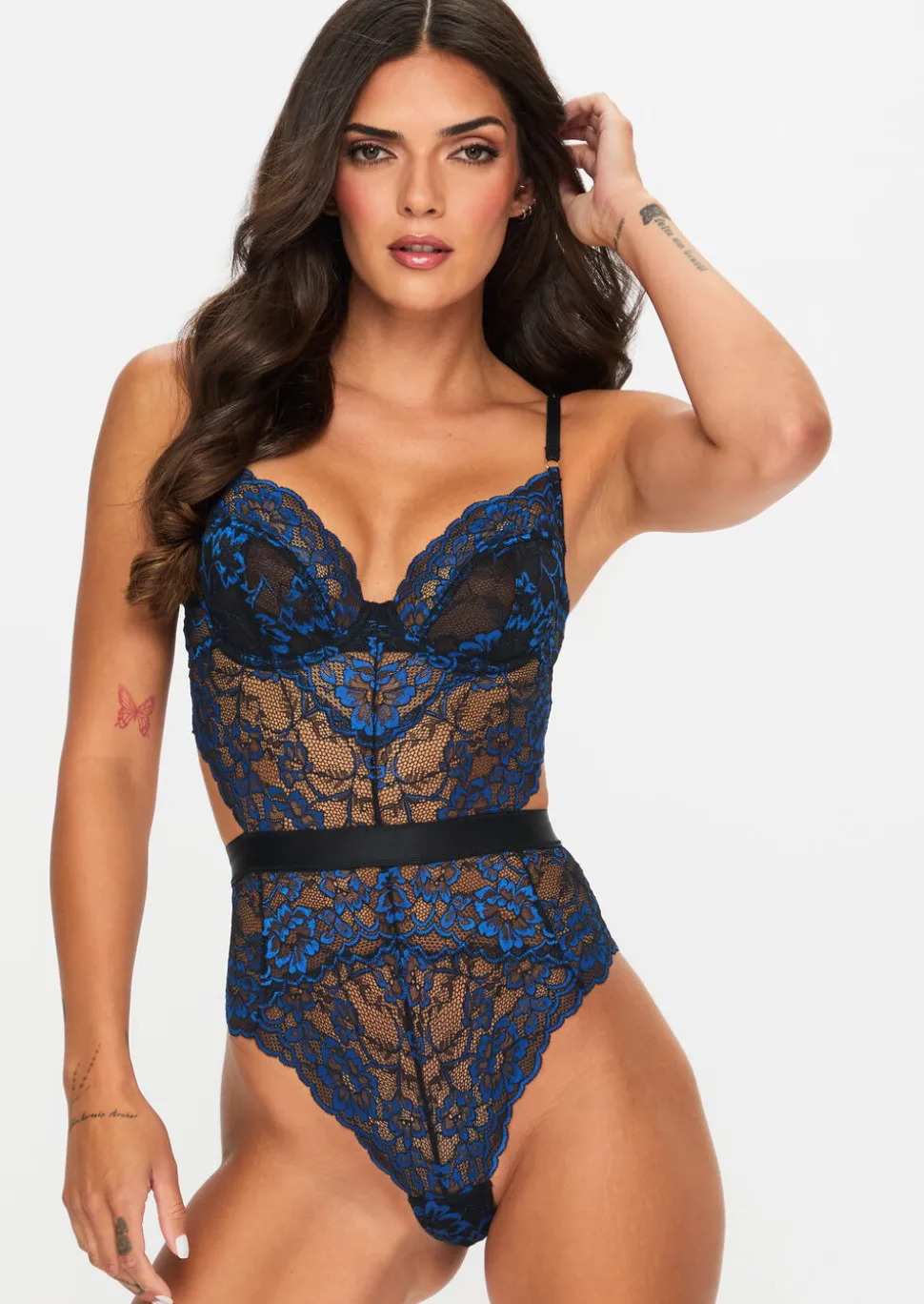 Hold Me Tight Lace Two-Tone Lingerie Body - Black/Blue